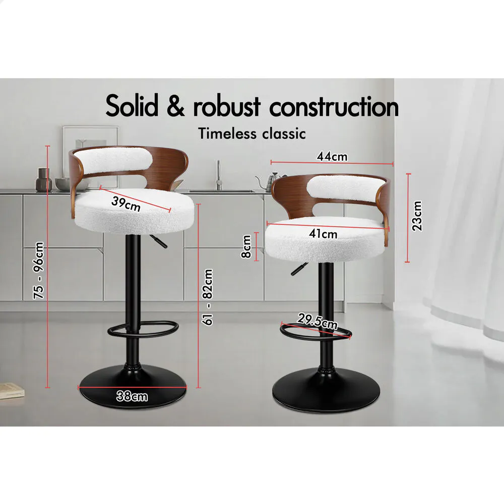 Alfordson 4x Bar Stool Kitchen Swivel Chair Wooden Boucle Ramiro White
