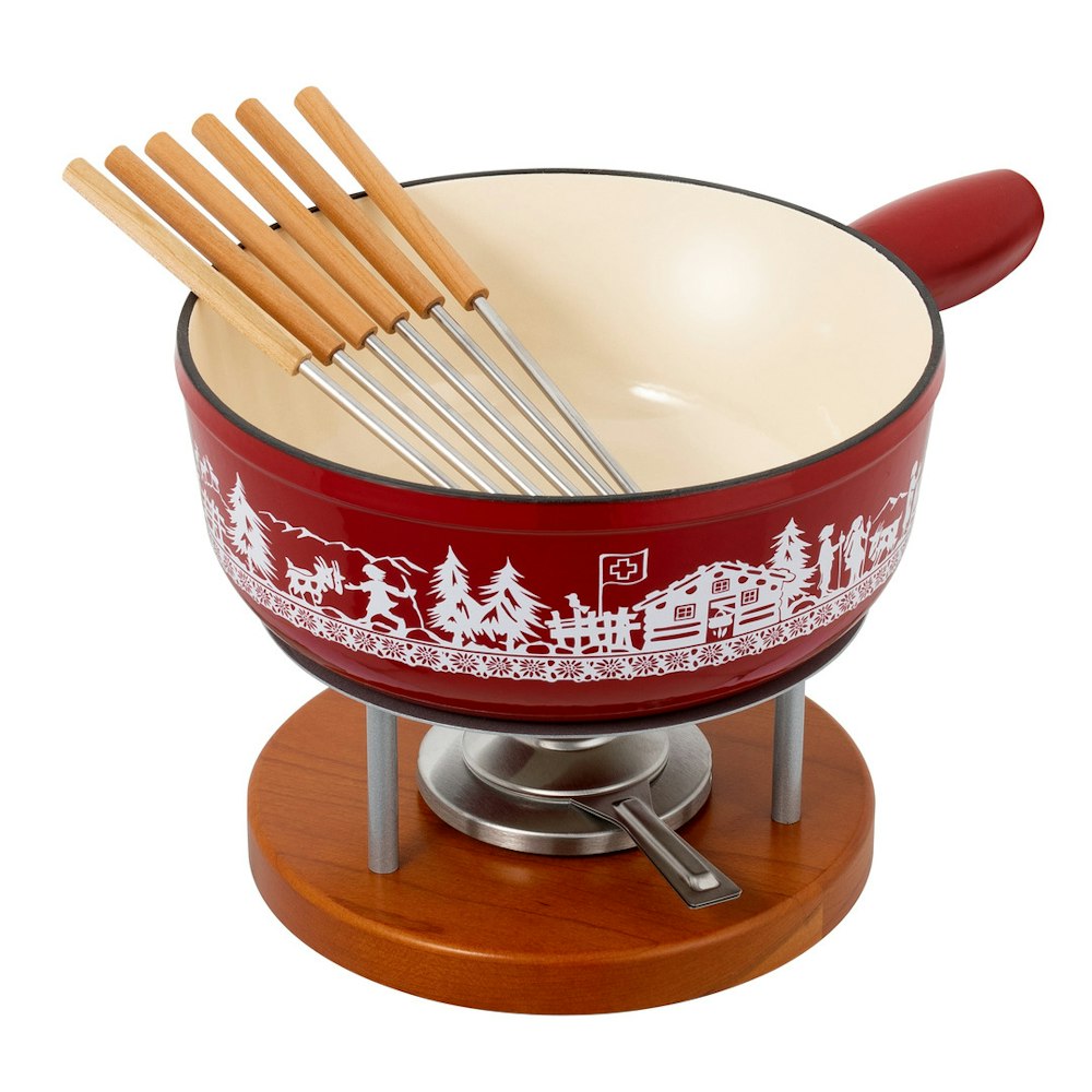 Kuhn Rikon Cheese Fondue Set Induction Cast Iron Red Alpine Meadow 24cm ...
