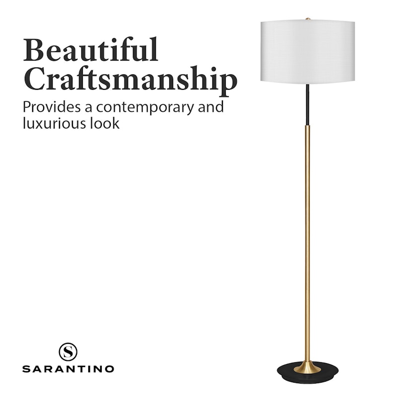 Sarantino Metal Floor Lamp Brushed Brass Finish with White Shade image number null