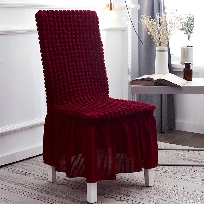 SOGA Burgundy Chair Cover Seat Protector with Ruffle Skirt Stretch Slipcover Wedding Party Home Decor image number null
