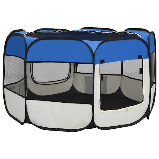 vidaXL Foldable Dog Playpen with Carrying Bag Blue 110x110x58 cm vidaXL Foldable Dog Playpen with Carrying Bag Blue 110x110x58 cm