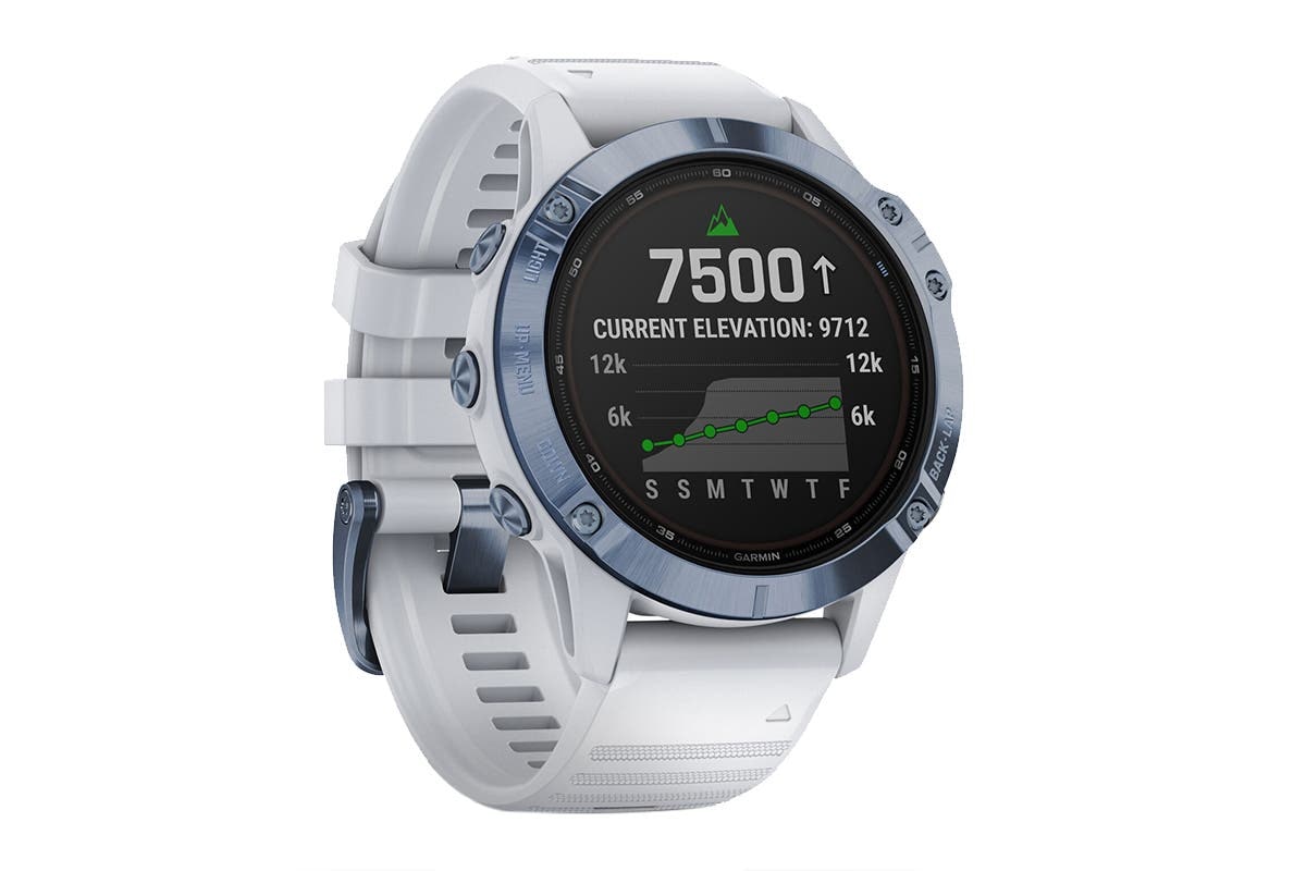 Garmin Fenix 6 Pro Solar (Mineral Blue with Whitestone Band) - International Model