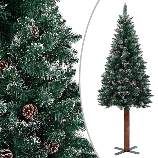 NNEVL Slim Christmas Tree with LEDs&Real Wood&White Snow Green 180 cm NNEVL Slim Christmas Tree with LEDs&Real Wood&White Snow Green 180 cm
