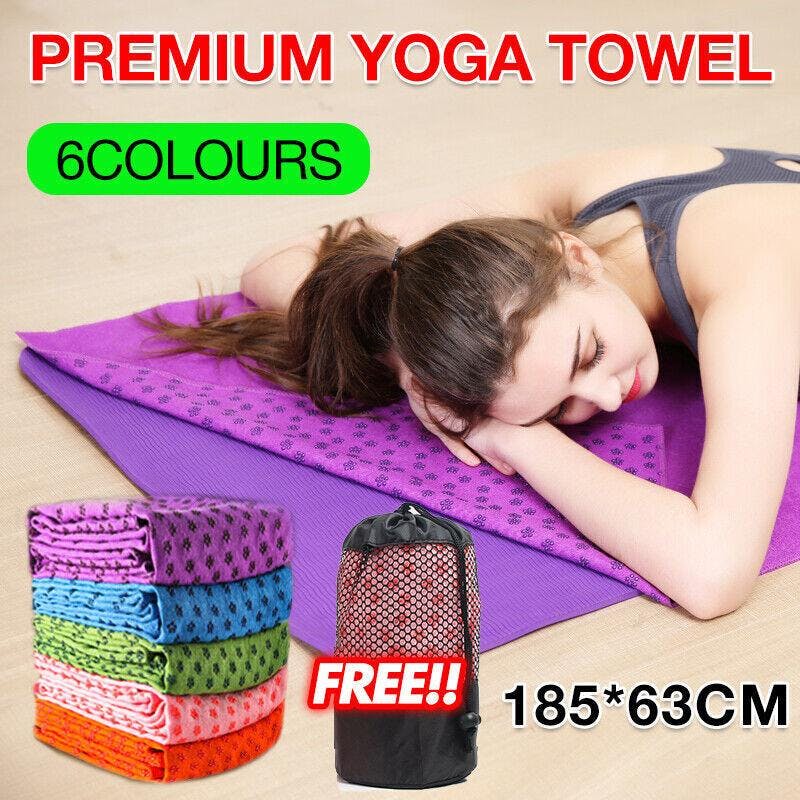 Non Slip Yoga Towel Mat Microfiber Fitness Gym Exercise Blanket with Carry Bag