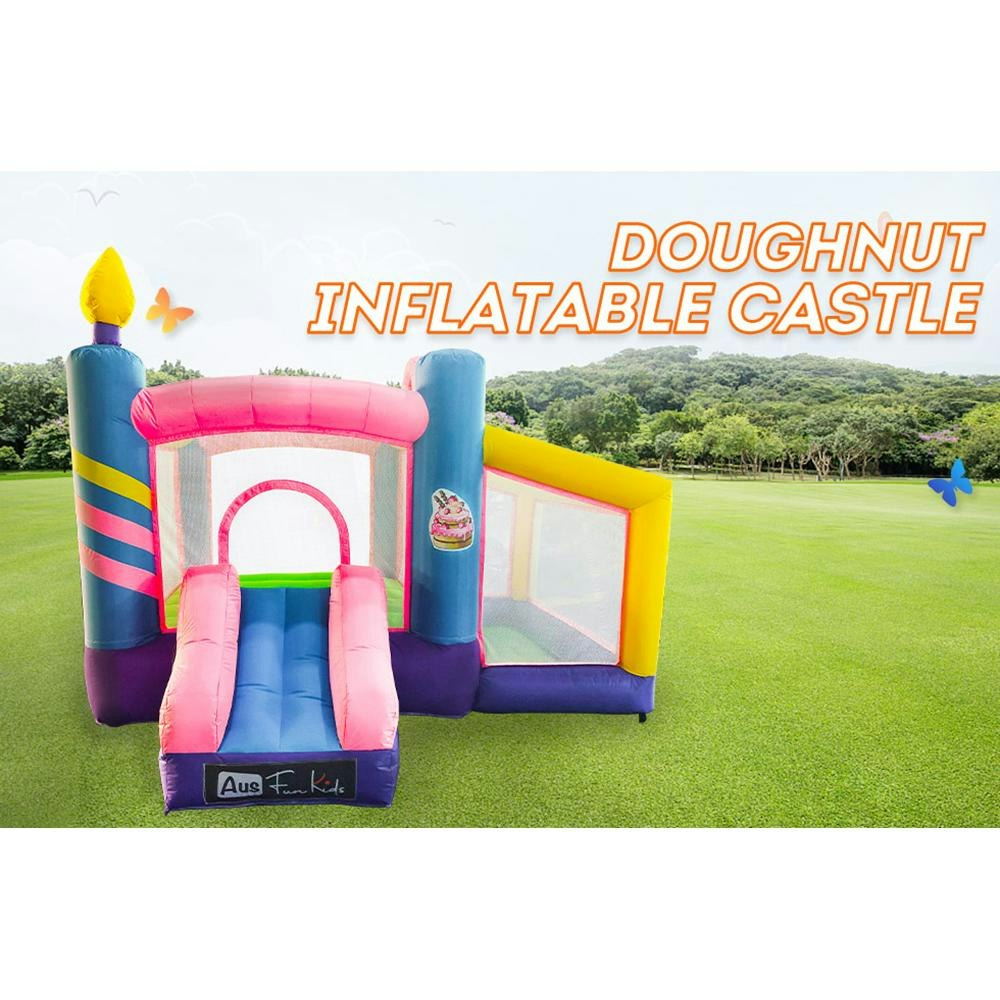 Donut Bouncy Inflatable Castle Kids Home Amusement Playground w/ Ball Playing Area Slide