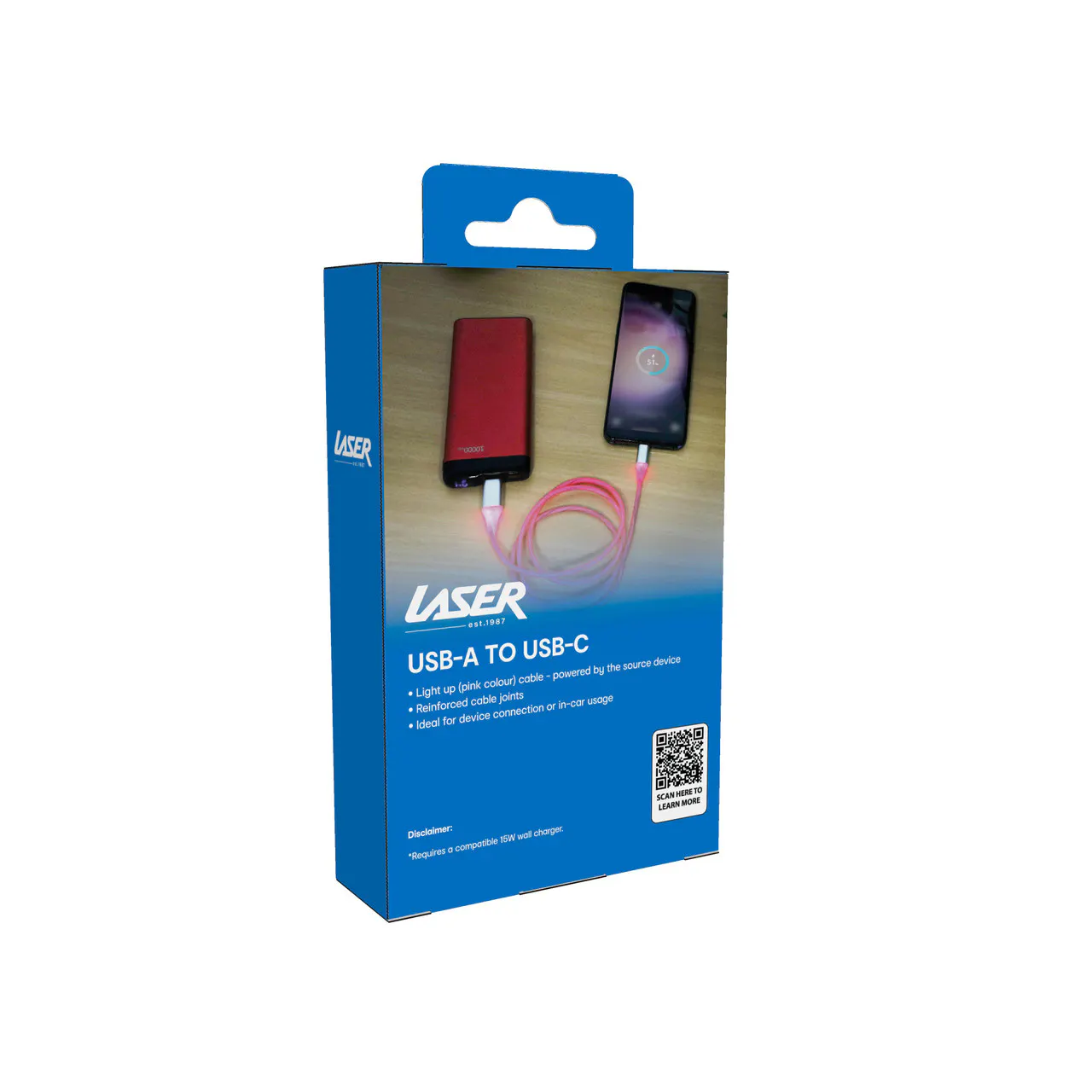Laser USB-C LED Charge Cable Pink 1M