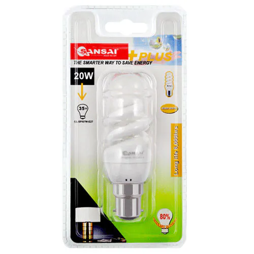 Sansai 20W Warm White B22/BC Spiral Energy Saving Globe Bayonet Night Light Bulb