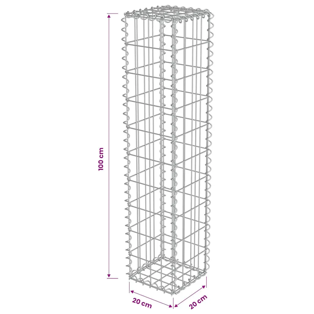 Gabion Wall with Covers Galvanised Steel 20x20x100 cm 143575