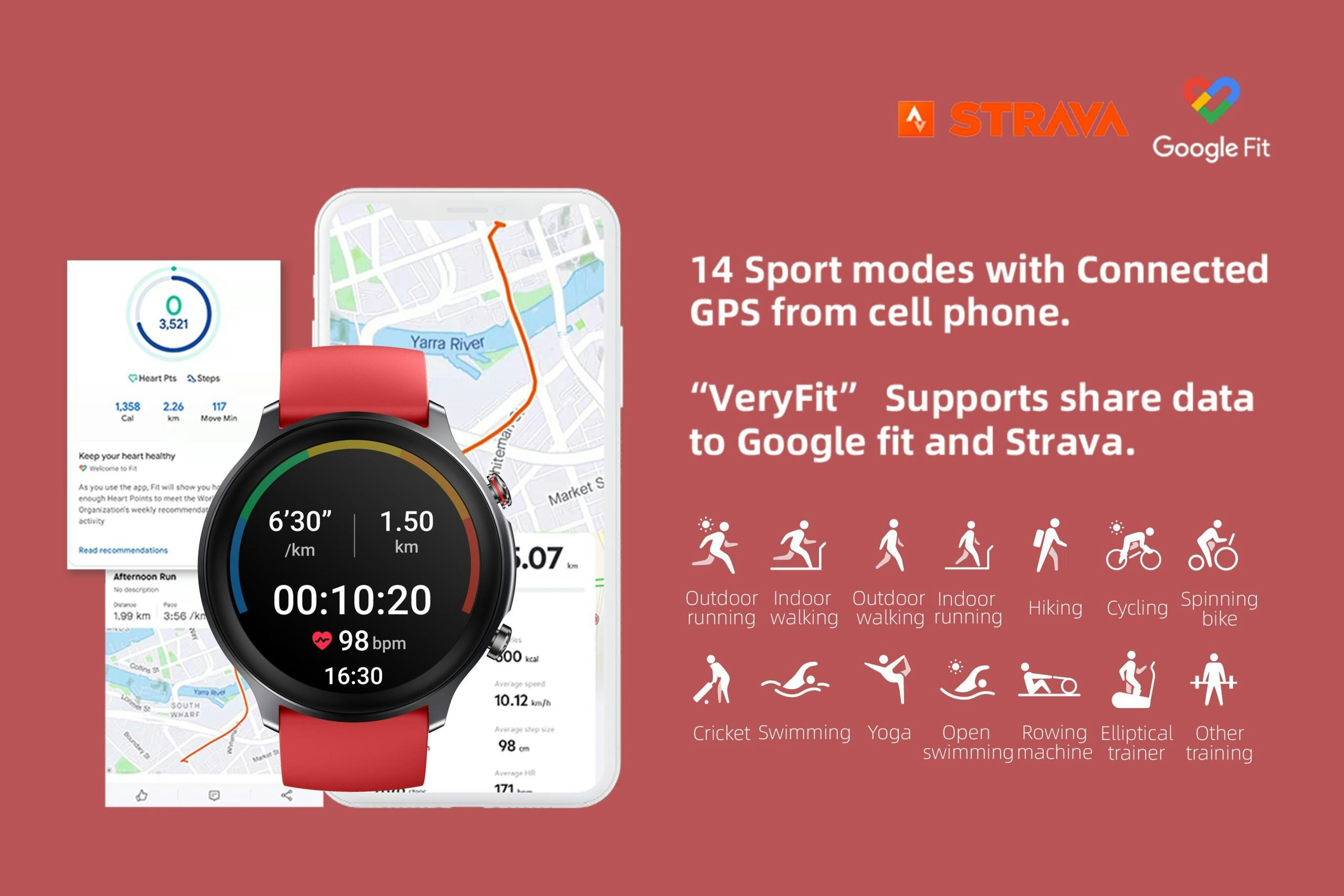 Kogan Pulse+ II Smart Watch (Coral Red)