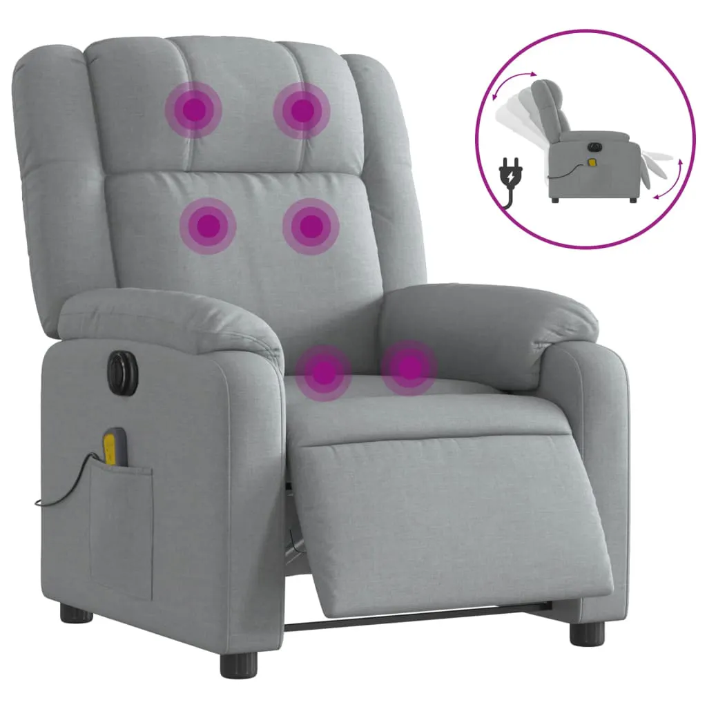 Electric Massage Recliner Chair Light Grey Fabric 3205755 Electric Massage Recliner Chair Light Grey Fabric 3205755