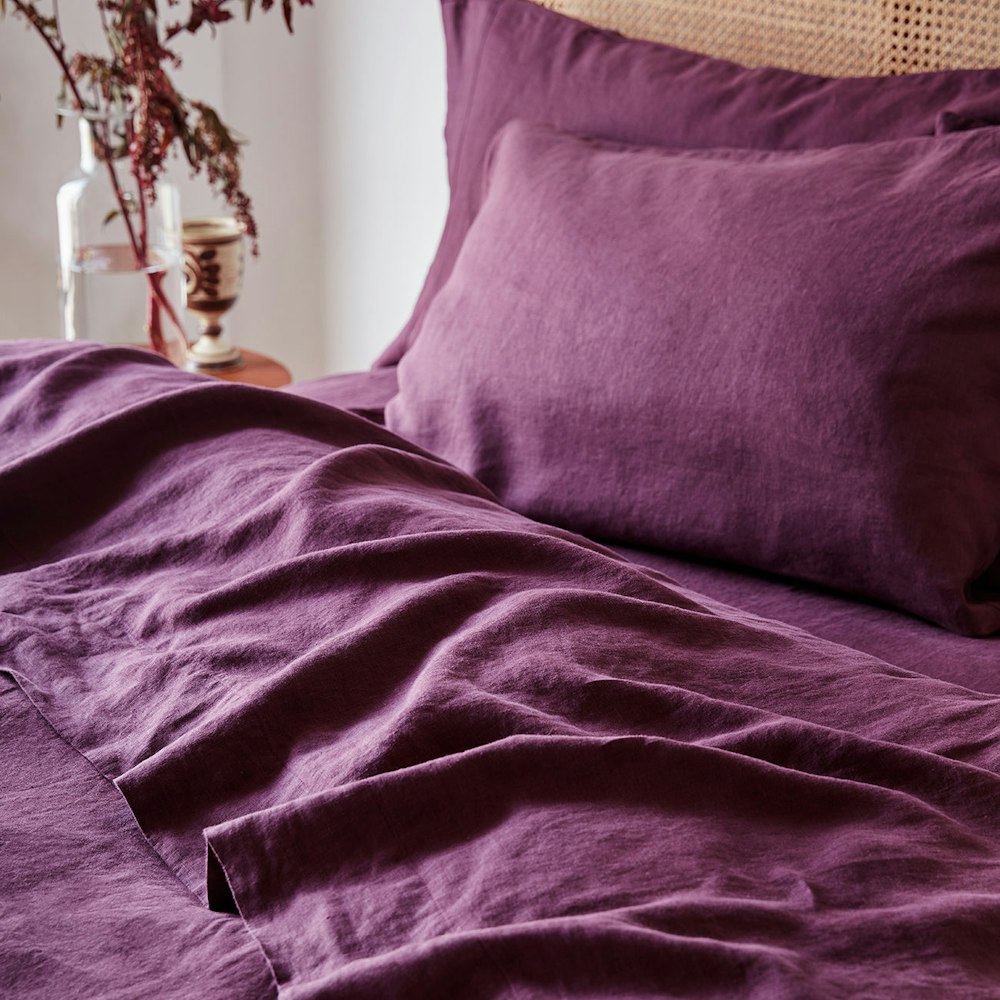 Piglet in Bed Berry Linen Blend Flat Sheet