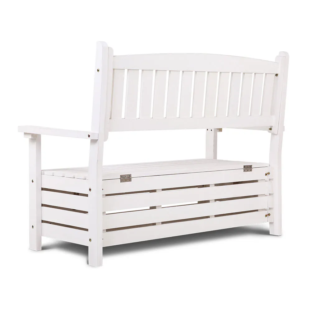 Gardeon Outdoor Storage Bench Box Wooden Garden Chair 2 Seat Timber Furniture Toy Tool Sheds Store Gardeon White