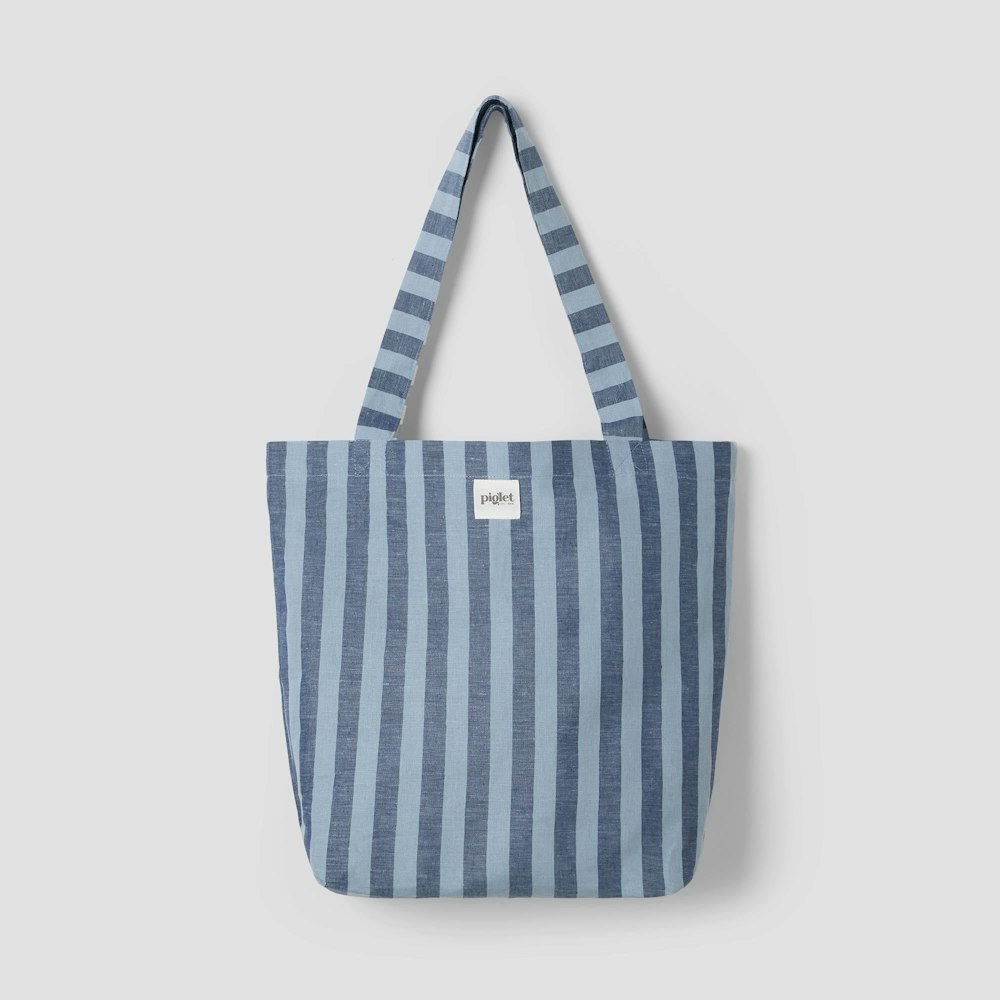 Piglet in Bed Dusty Blue Pembroke Linen Blend Tote Bag