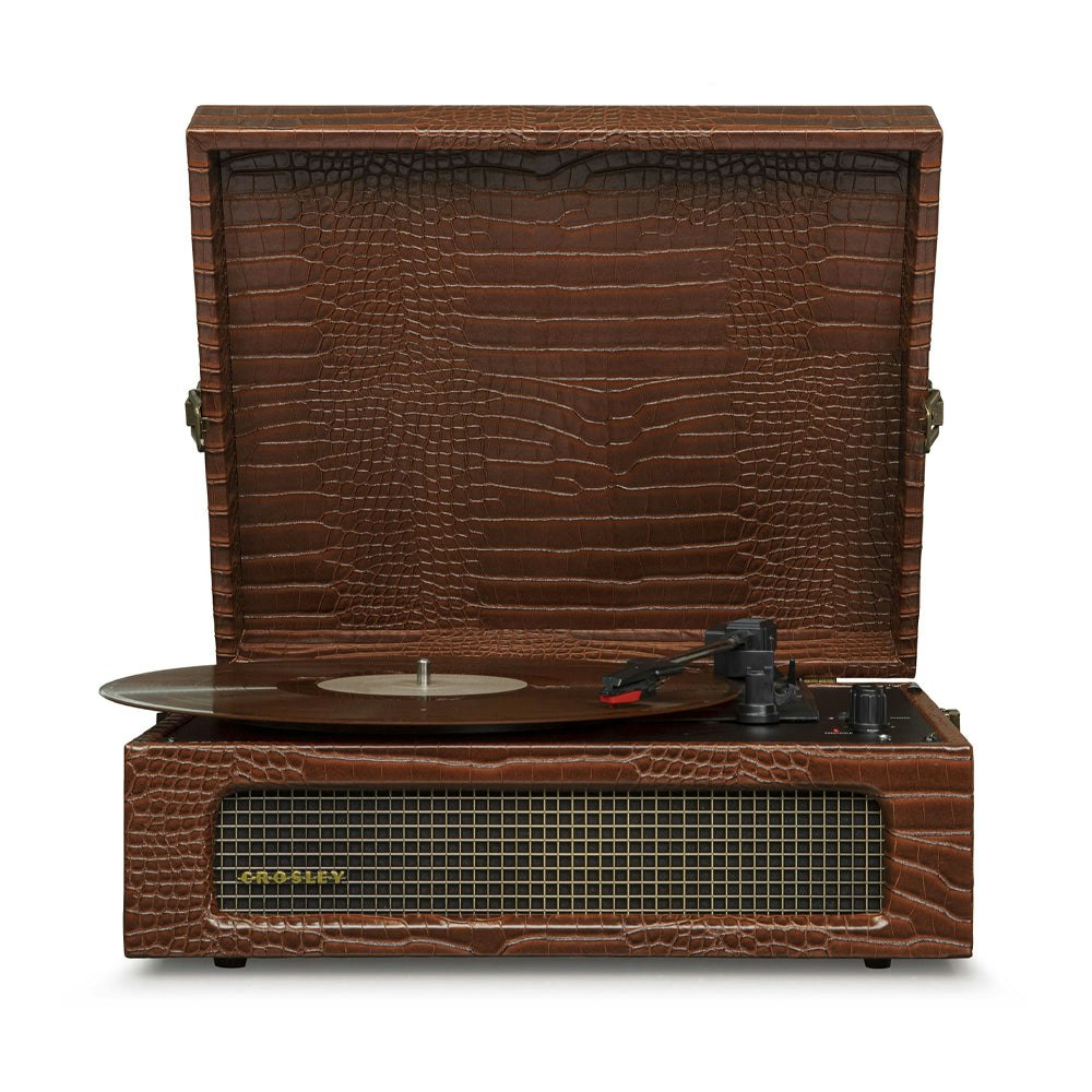 Crosley Voyager Bluetooth Portable Turntable + Crosley Wiltshire Stand Bundle - Brown Croc
