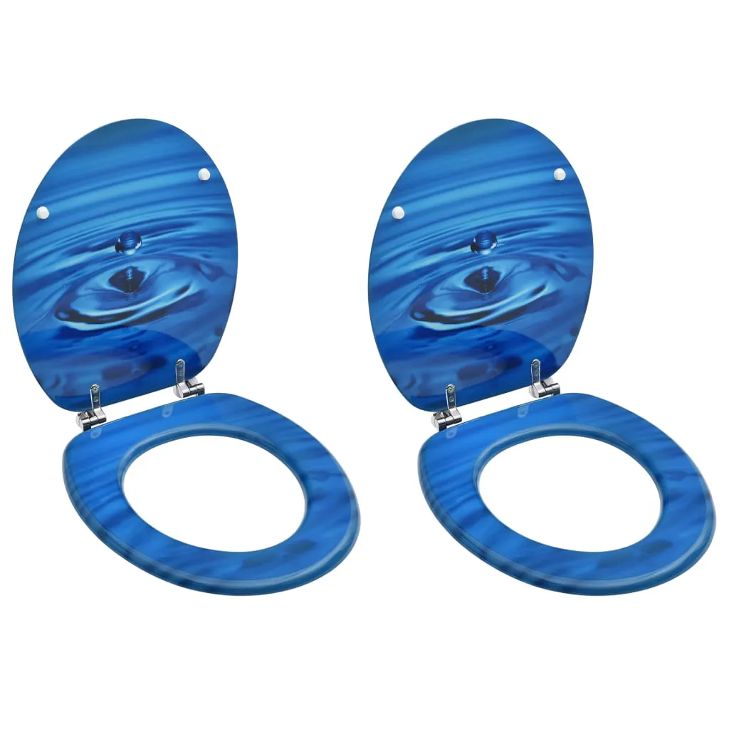 WC Toilet Seats with Lid 2 pcs MDF Blue Water Drop Design 3056406 WC Toilet Seats with Lid 2 pcs MDF Blue Water Drop Design 3056406