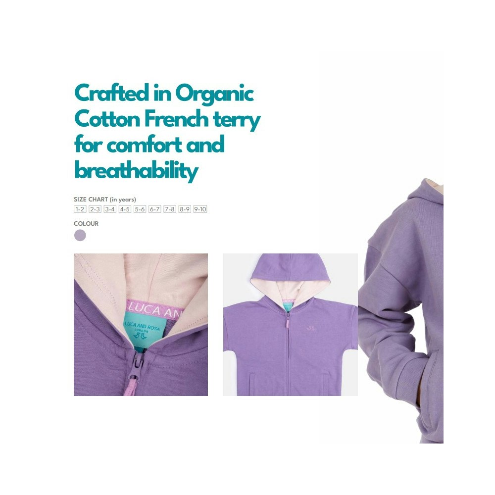 Luca and Rosa Zip Up Organic Cotton Hoodie