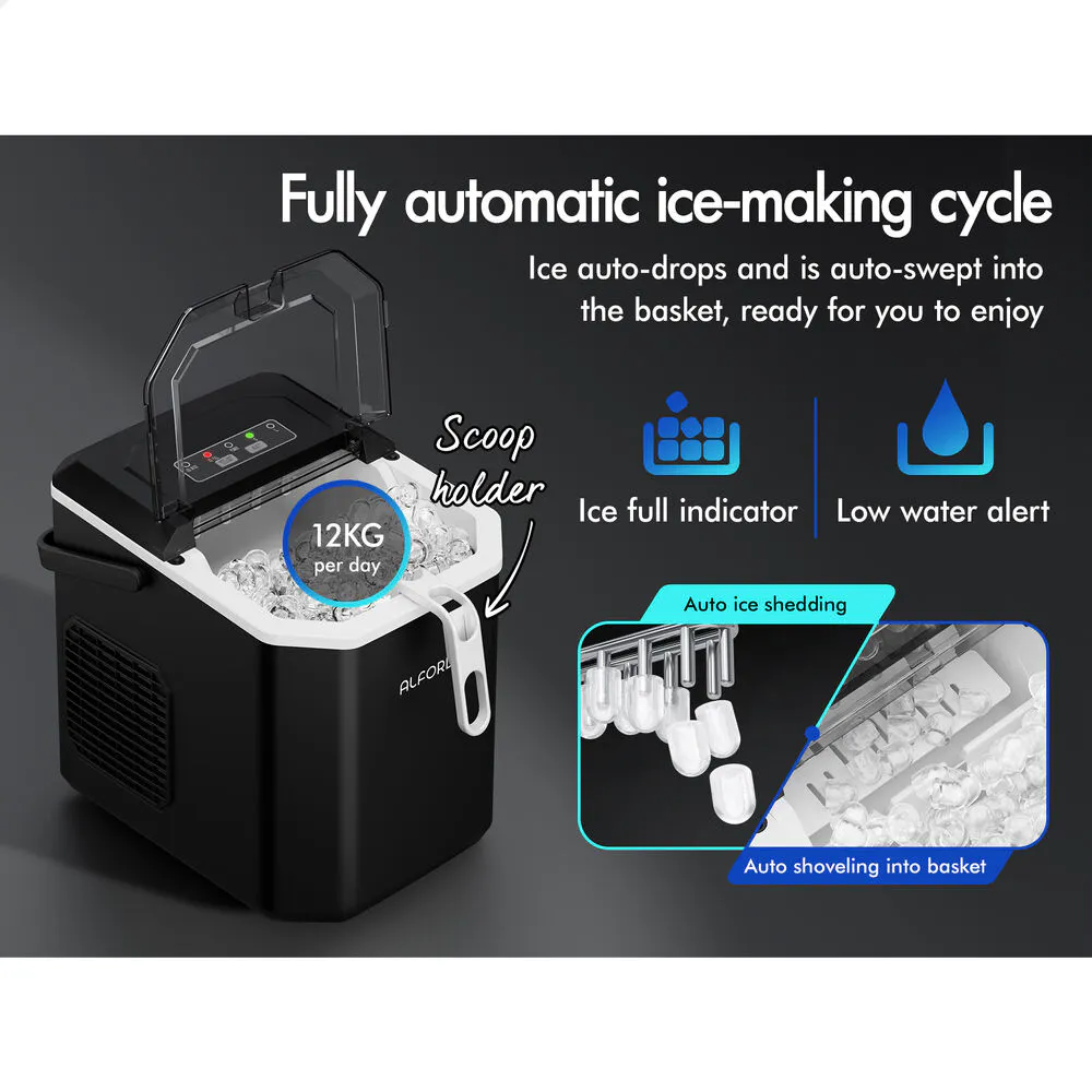 Alfordson Portable Ice Maker Machine Bar Countertop 12kg With Handle Black