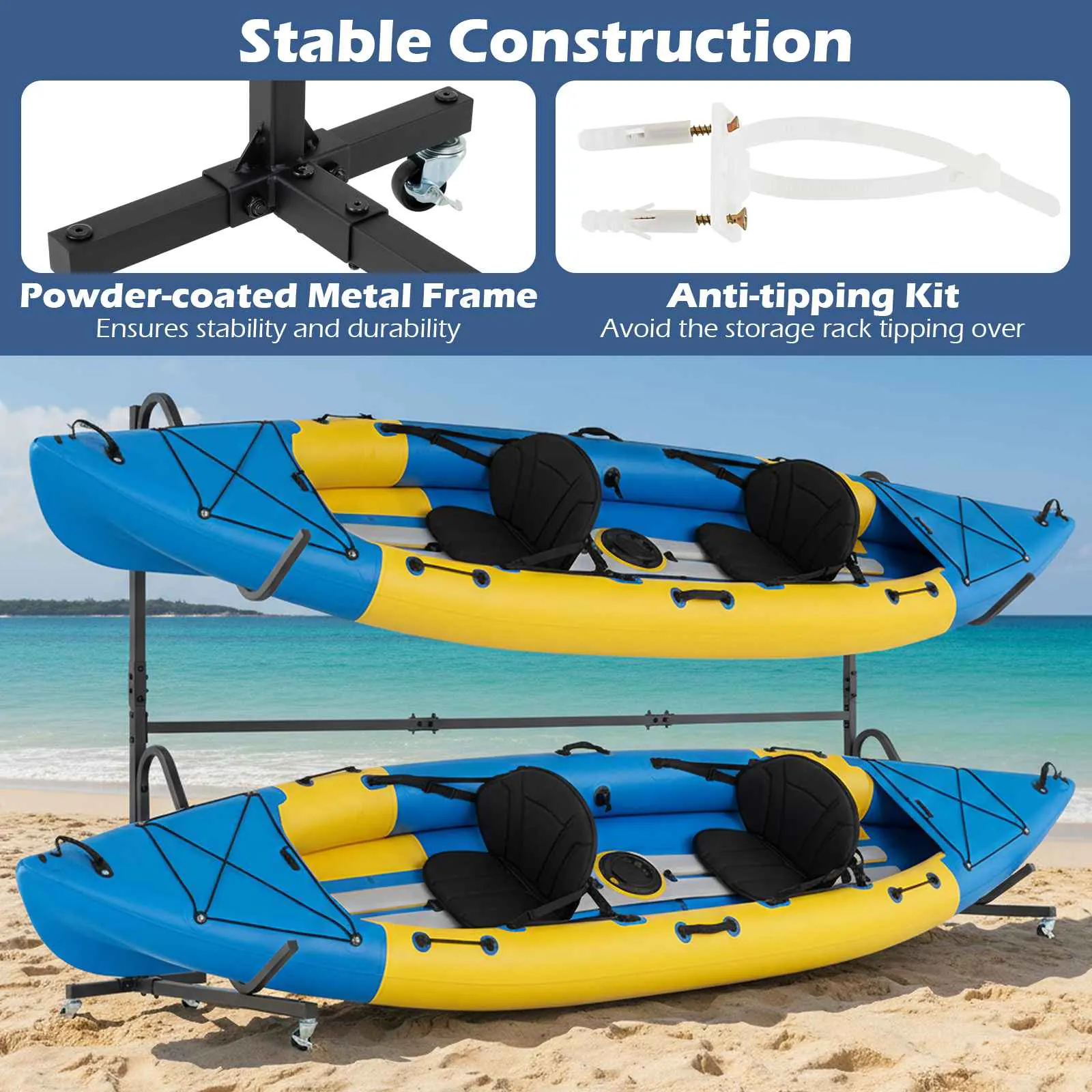 Costway Kayak Storage Rack Metal Kayak Stand Display Racks Lockable SUP & Canoe Holder Garage Dock Surfboards Ski