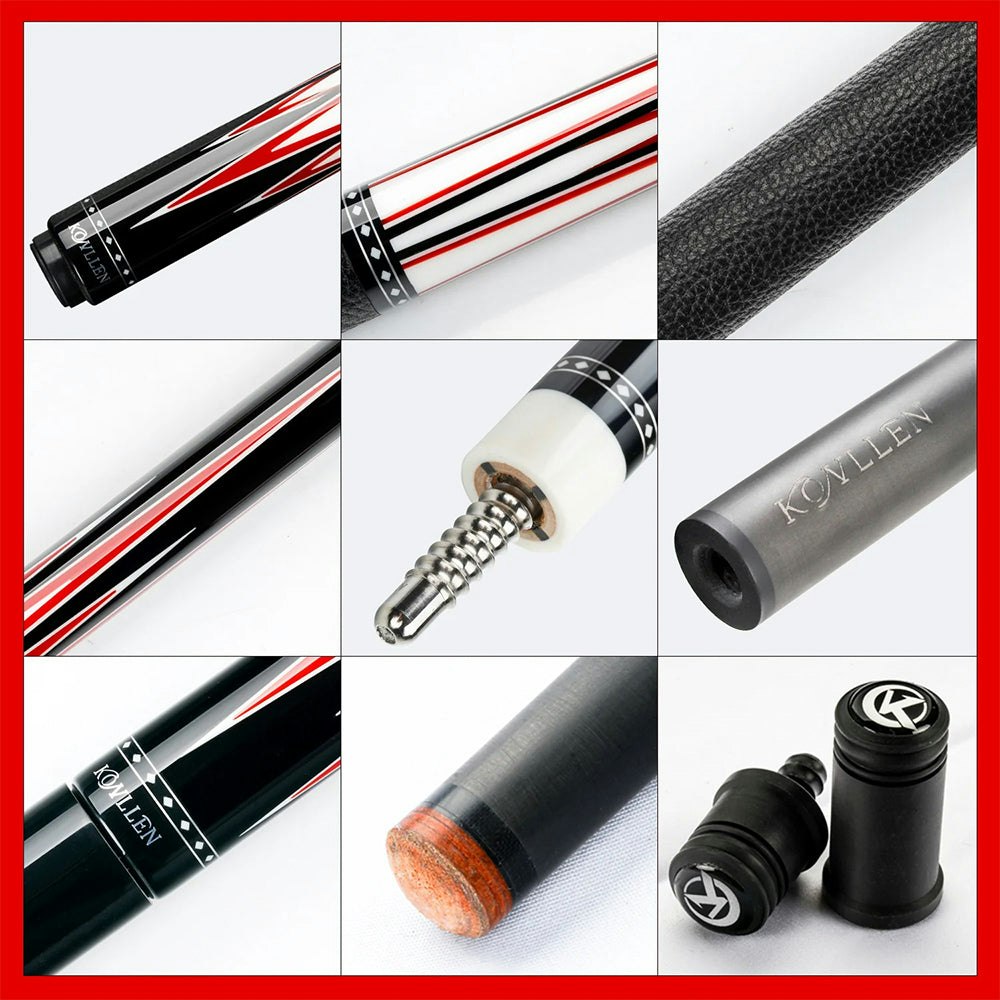 Konllen AK75-001 147CM 2-Piece Pool Cue Black Ebony Wood 18.5-20OZ Billiard Cue - Red&Black