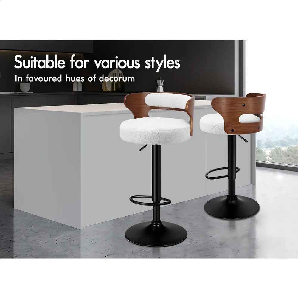 Alfordson 4x Bar Stool Kitchen Swivel Chair Wooden Boucle Ramiro White