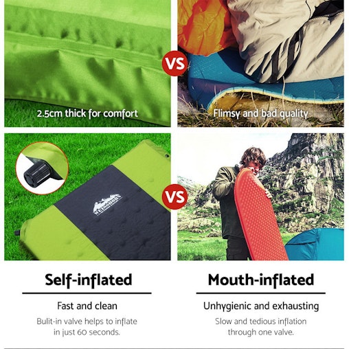 Weisshorn Self Inflating Mattress Camping Sleeping Mat Air Bed Pad Double Green Weisshorn Self Inflating Mattress Camping Sleeping Mat Air Bed Pad Double Green