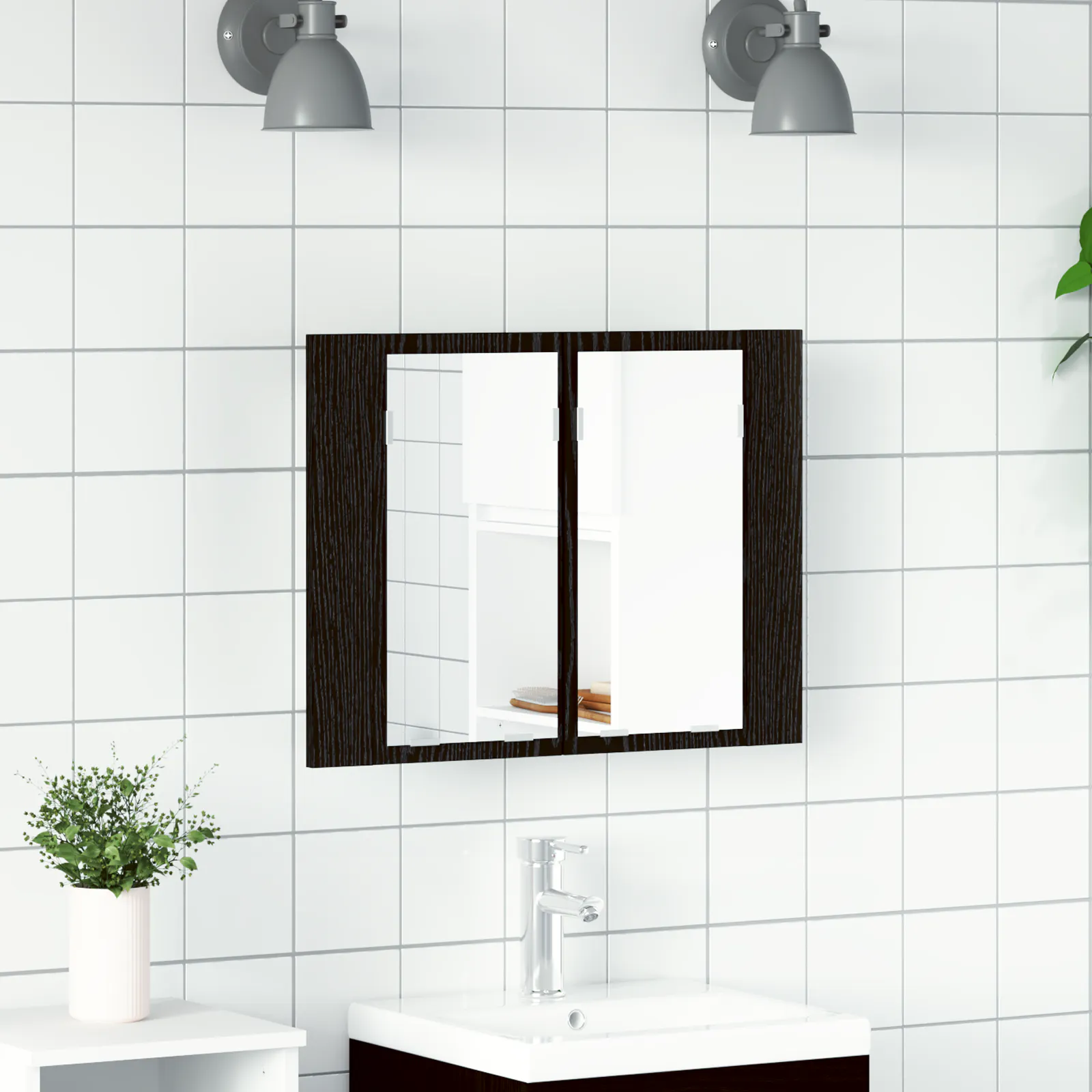 Bathroom Mirror Cabinet with Shelf Black oak 60 x 12 x 45 cm 862550