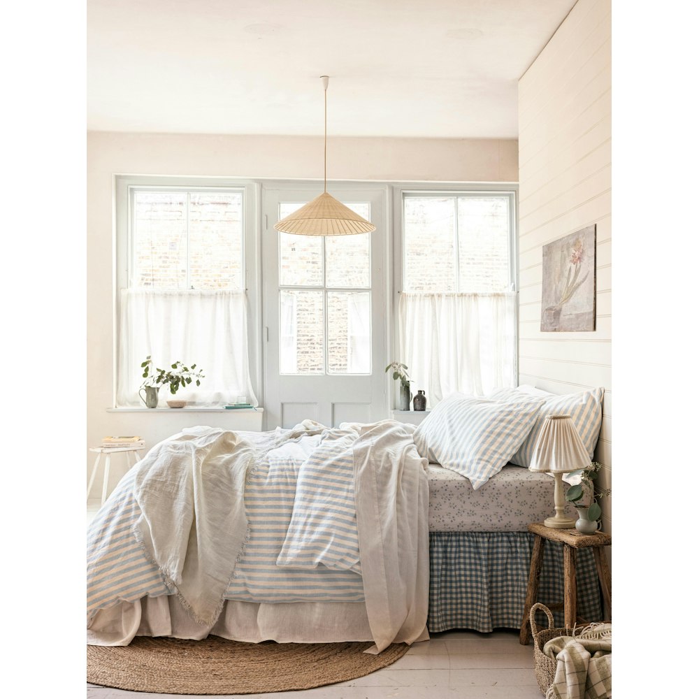 Piglet in Bed Coastal Blue Pembroke Stripe Linen Blend Duvet Cover