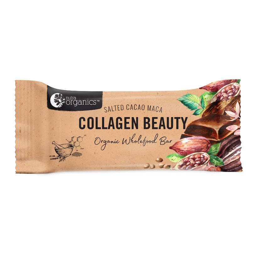 Nutra Organics Salted Cacao Maca Collagen Beauty Organic Wholefood Bar 30g
