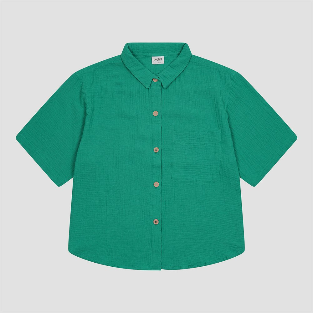 Piglet in Bed Ocean Green Cotton Gauze Women's Pyjama Shirt