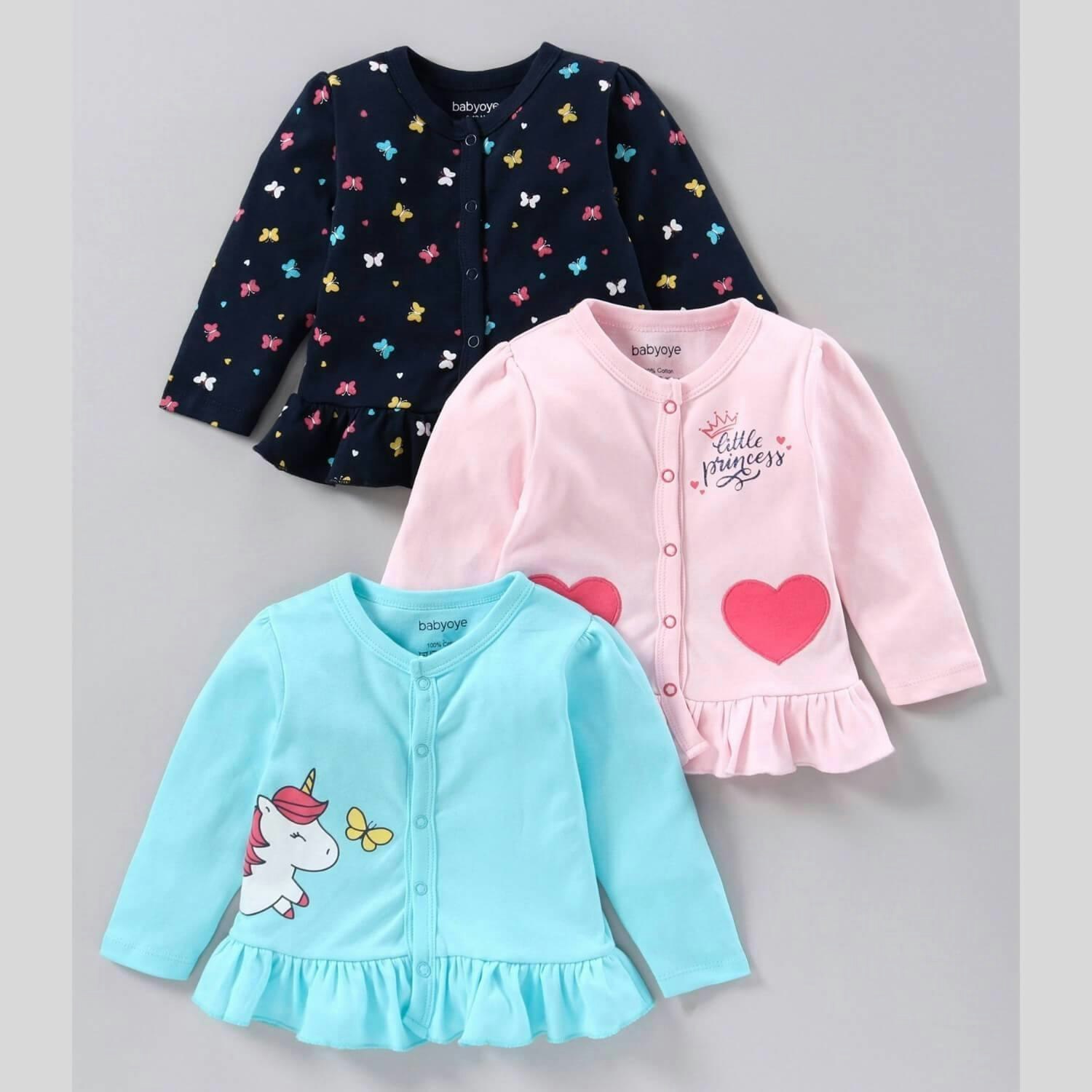 BabiesMart 3 Pack Baby Clothes Full Sleeves Tops for Baby Girls