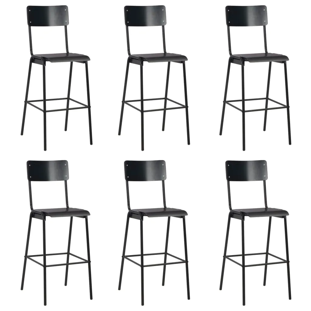 Bar Stools 6 pcs Black Solid Plywood Steel 3054567 Bar Stools 6 pcs Black Solid Plywood Steel 3054567