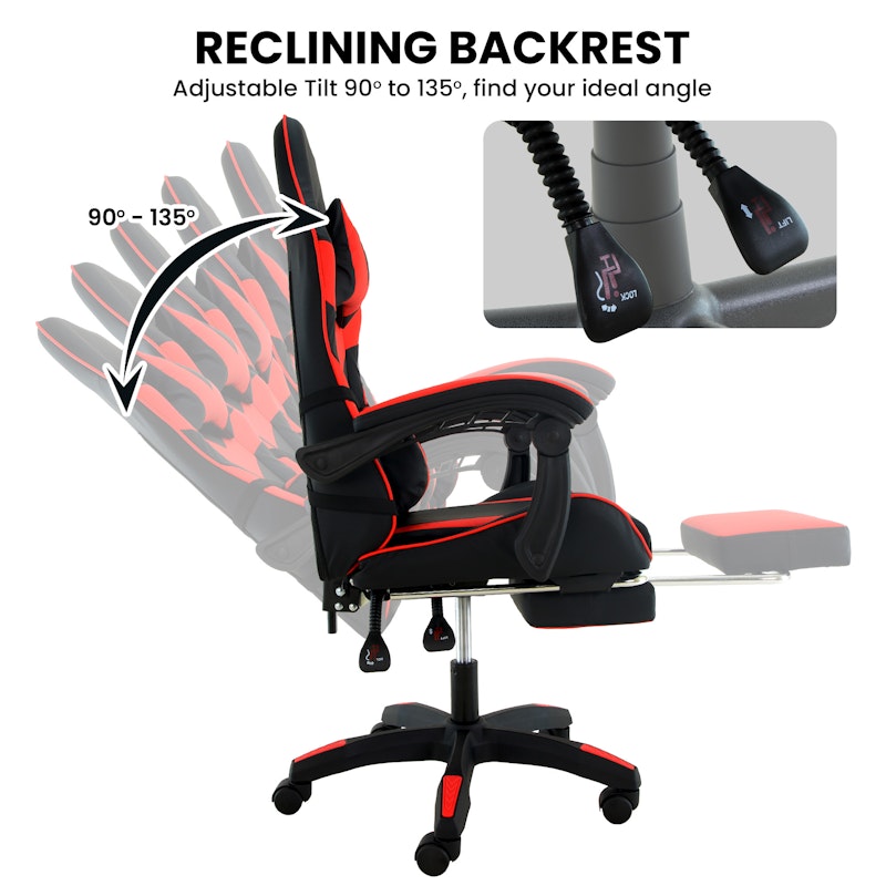 Sarantino Cueva Reclining High Back Office Gaming Chair with Retractable Footrest Office Computer Seating in Black/Red image number null