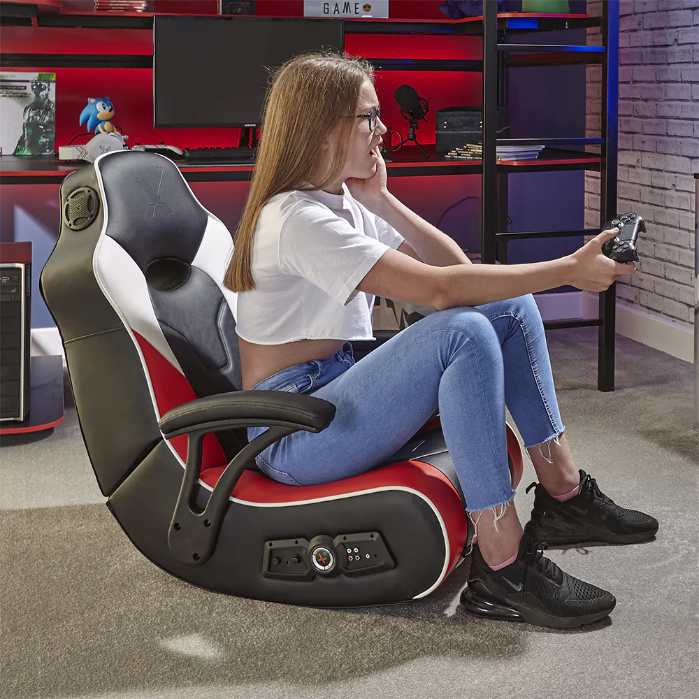 X-Rocker 81.5cm G-Force 2.1 Foldable Gaming Floor Rocker Chair Home Seat Red