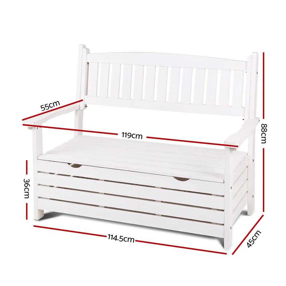 Gardeon Outdoor Storage Bench Box Wooden Garden Chair 2 Seat Timber Furniture Toy Tool Sheds Store Gardeon White
