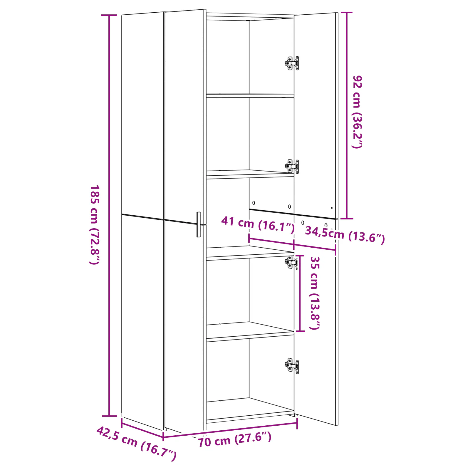 Highboard Black Oak 70x42.5x185 cm Engineered Wood 3365590
