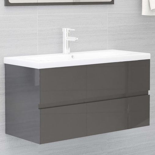 NNEVL Bathroom Furniture Set High Gloss Grey Chipboard NNEVL Bathroom Furniture Set High Gloss Grey Chipboard