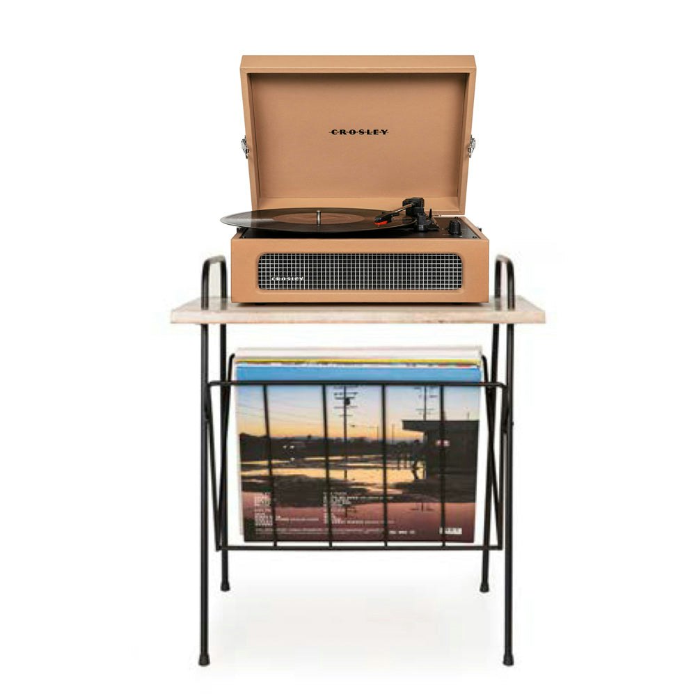 Crosley Voyager Bluetooth Portable Turntable + Crosley Wiltshire Stand Bundle - Tan