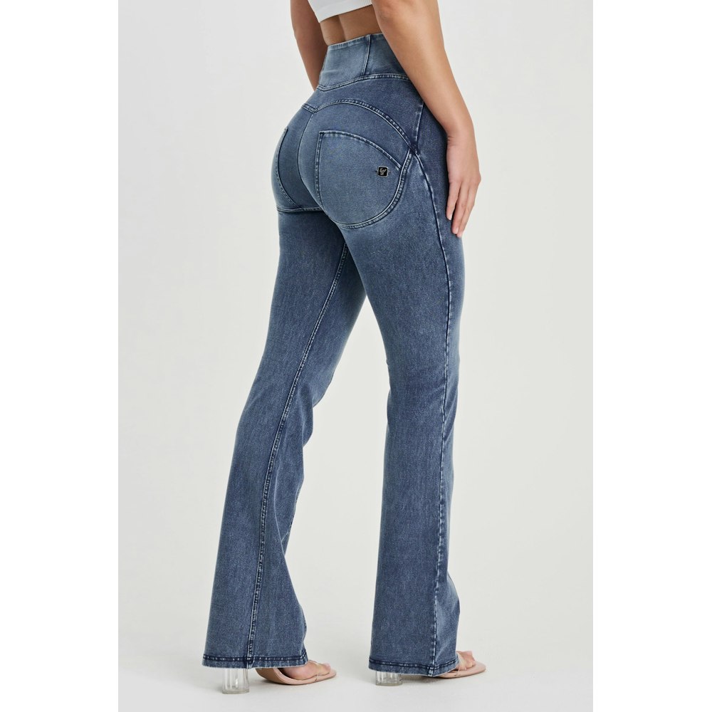 Freddy Wr.up® Denim With Feature Seam - High Waisted - Bell Bottom Flare - Washed Blue + Blue Stitching
