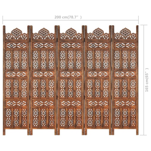 NNEVL Hand carved 5-Panel Room Divider Brown 200x165 cm Solid Mango Wood NNEVL Hand carved 5-Panel Room Divider Brown 200x165 cm Solid Mango Wood