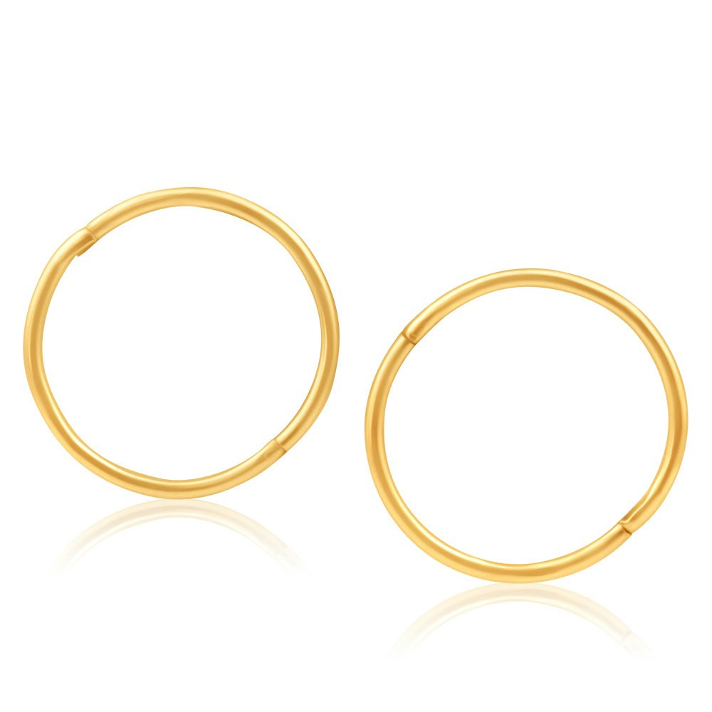 9ct Yellow Gold Plain 16mm sleepers Earrings