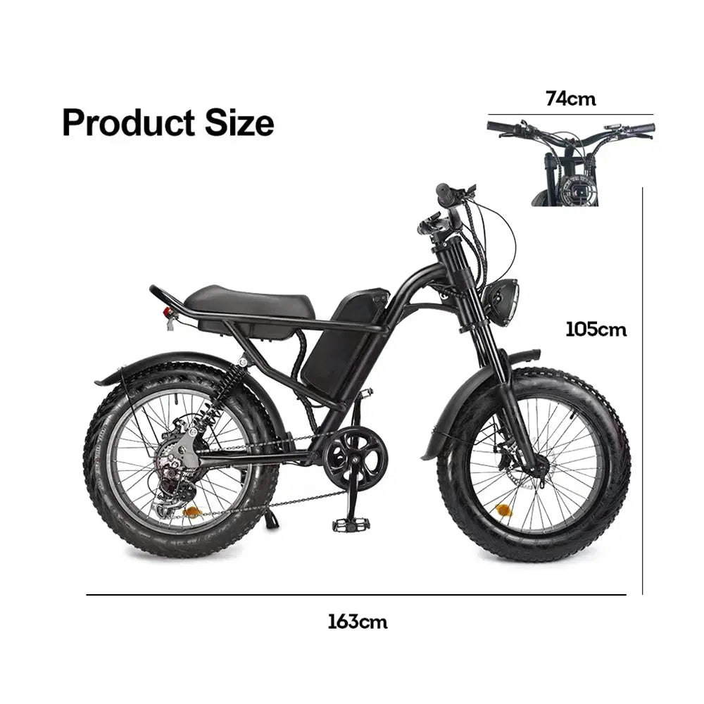 AKEZ 500W 48V 20 Inches Fat Tire Electric Bike Large Capacity Removable Battery - Black