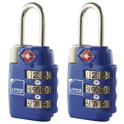 2x Lewis N Clark TSA Approved Combination Lock Travel Luggage Padlock - Blue 2x Lewis N Clark TSA Approved Combination Lock Travel Luggage Padlock - Blue