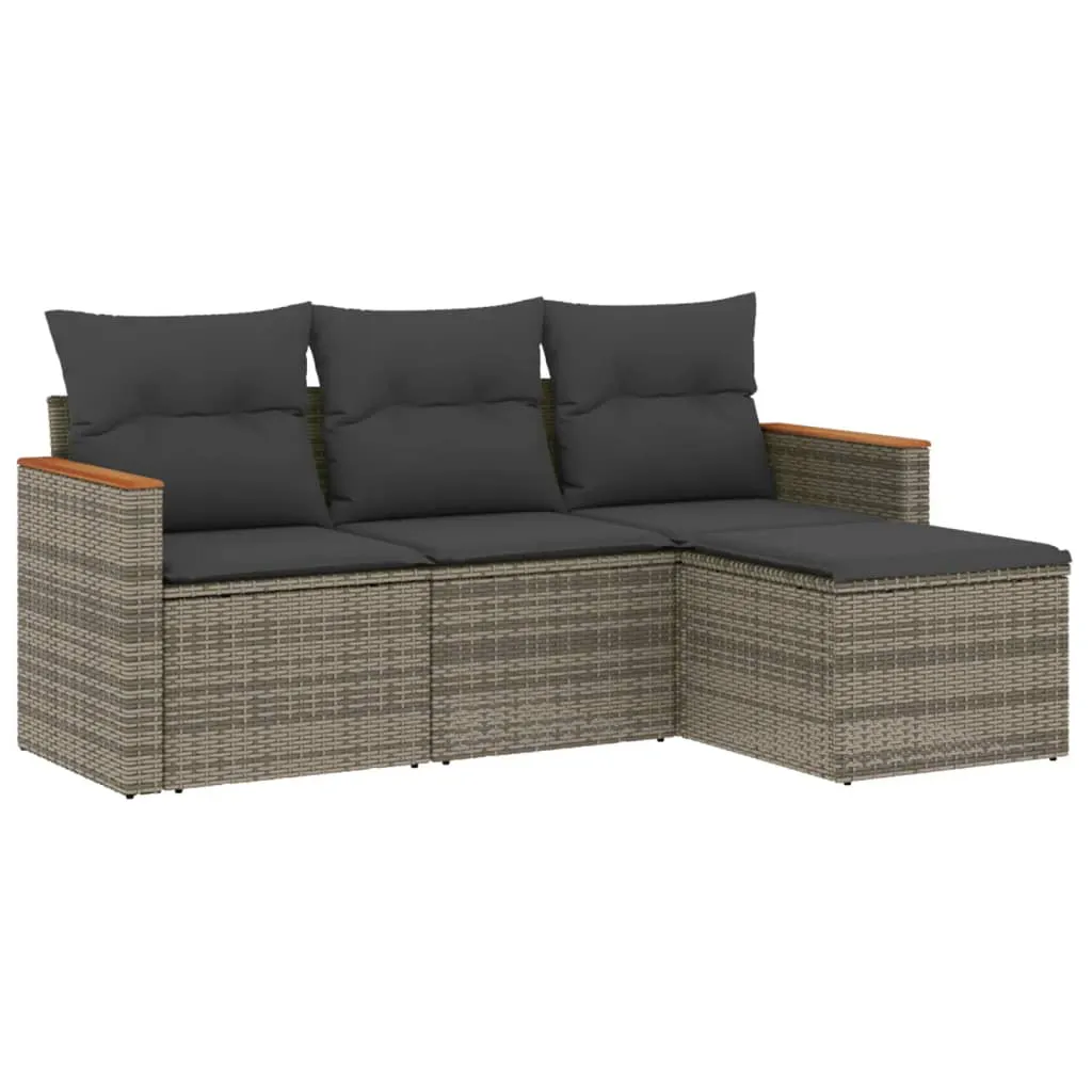 4 Piece Garden Sofa Set with Cushions Grey Poly Rattan 3225906 4 Piece Garden Sofa Set with Cushions Grey Poly Rattan 3225906