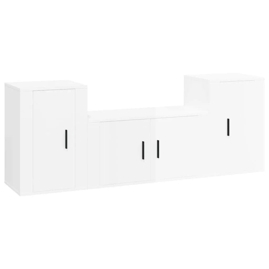 3 Piece TV Cabinet Set High Gloss White Engineered Wood 3188504 3 Piece TV Cabinet Set High Gloss White Engineered Wood 3188504