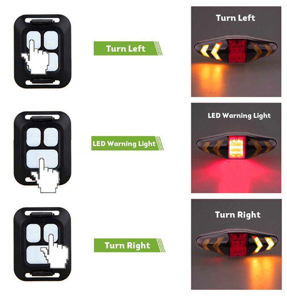Bicycle Bike LED Indicator Rear Tail Turn Safety Signal Light Wireless Remote