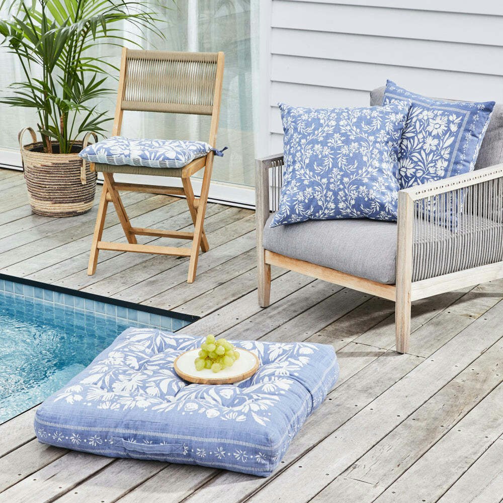 J.Elliot Home Kennedy Floor Cushion 65x65x12cm Dusty Blue & Ivory Home Decor