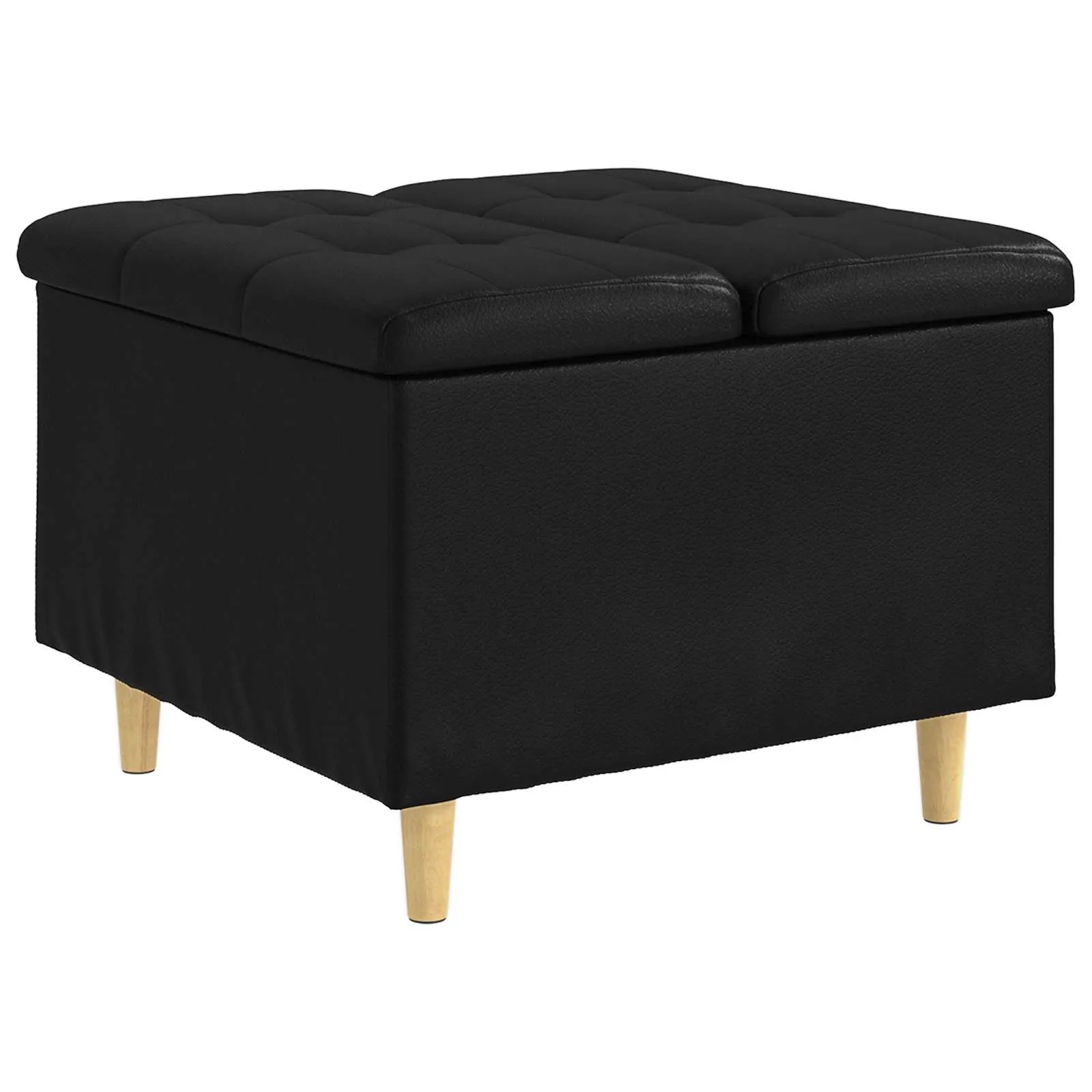 Storage Ottoman with Cushion Black 60 x 60 x 45 cm Faux leather 876831 Storage Ottoman with Cushion Black 60 x 60 x 45 cm Faux leather 876831