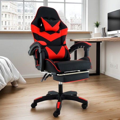 Sarantino Cueva Reclining High Back Office Gaming Chair with Retractable Footrest Office Computer Seating in Black/Red Sarantino Cueva Reclining High Back Office Gaming Chair with Retractable Footrest Office Computer Seating in Black/Red