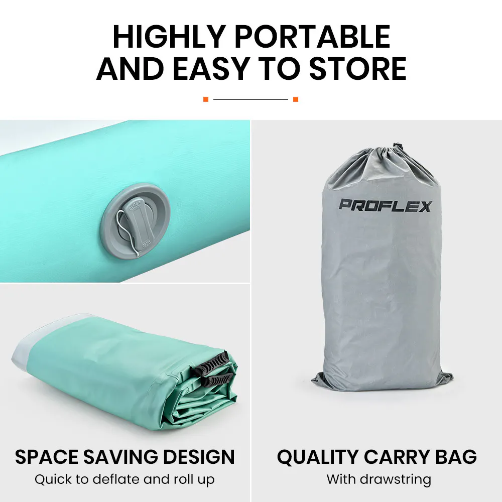 Proflex 600x200x20cm Inflatable Air Track Mat Tumbling Gymnastics, Mint Green & Grey (No Pump)