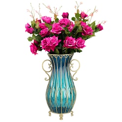 SOGA 51cm Blue Glass Tall Floor Vase with 12pcs Artificial Fake Flower Set SOGA 51cm Blue Glass Tall Floor Vase with 12pcs Artificial Fake Flower Set